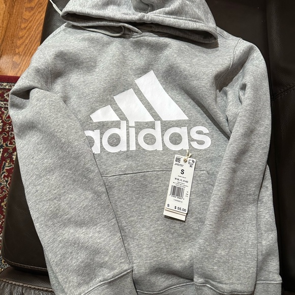 adidas Tops - adidas Grey Pullover Hoodie with White Logo